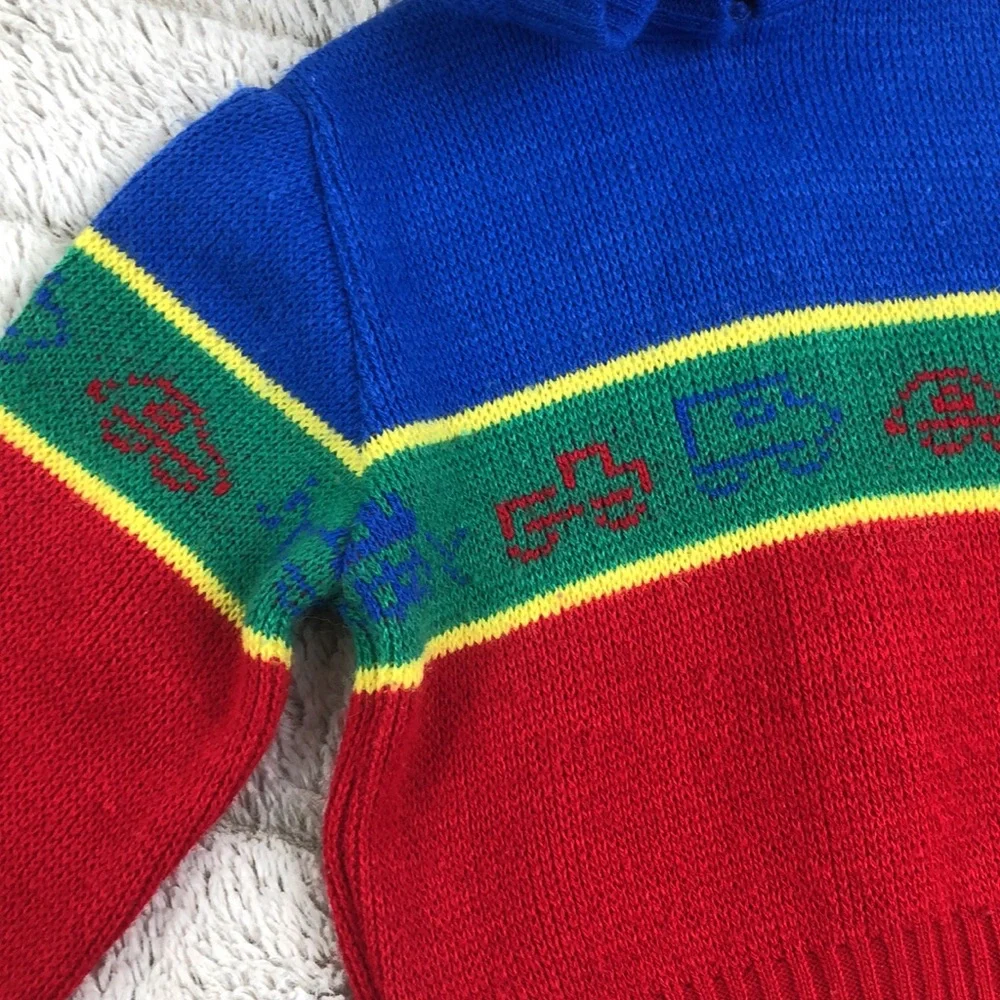 Vintage Osh Kosh Hooded Zipper Sweater Truck Knit